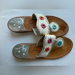 Jack Rogers White Sandals with Colorful Floral Accents